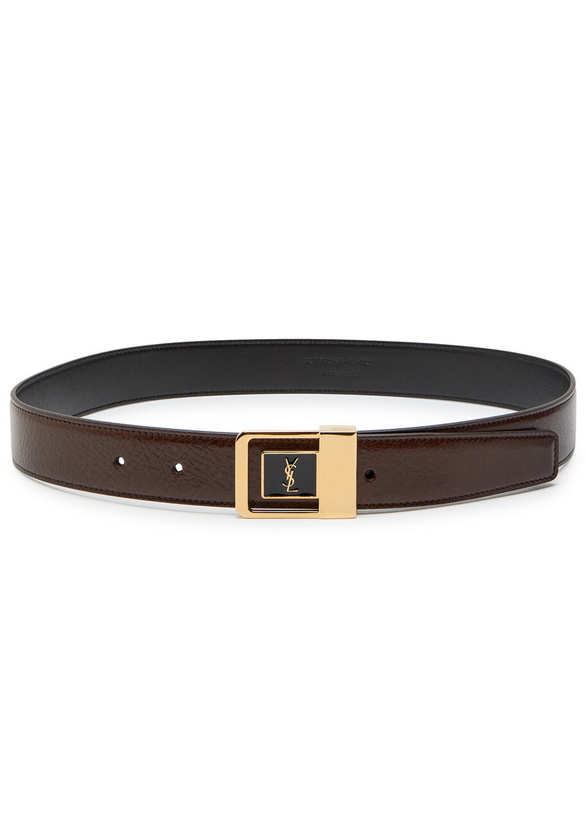Photo: Saint Laurent Logo-engraved Grained Leather Belt Chocolate
