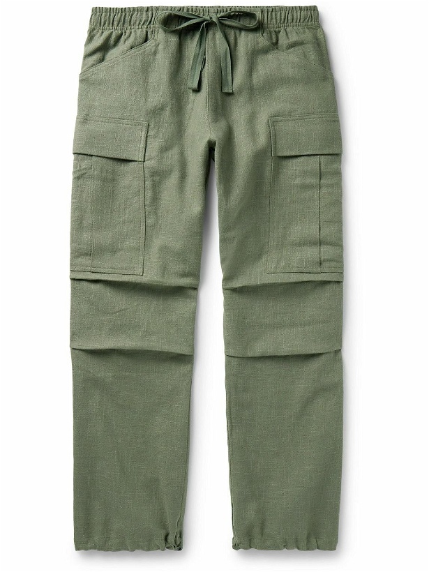 Photo: CHERRY LA - Baja Wide-Leg Linen Drawstring Cargo Trousers - Green