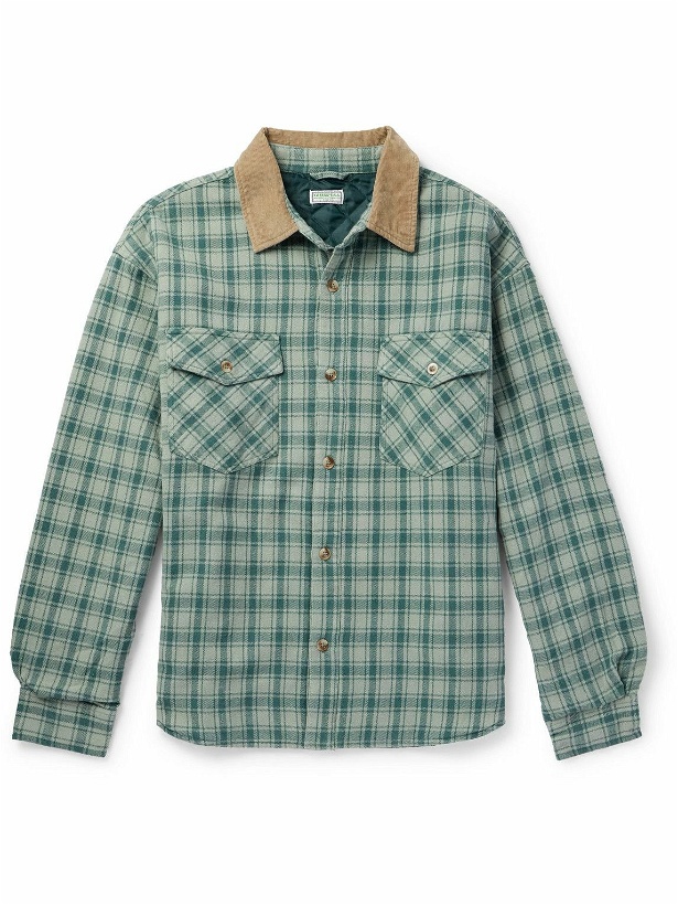 Photo: Guess USA - Corduroy-Trimmed Checked Cotton-Flannel Shirt - Green