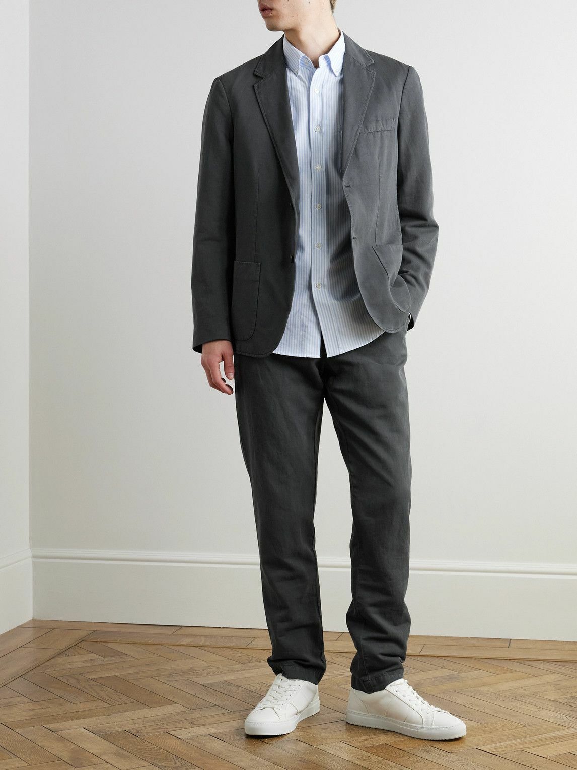 Sunspel - Unstructured Garment-Dyed Cotton and Linen-Blend Blazer - Gray