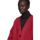 Raf Simons Red V-Neck Leather Patch Cardigan