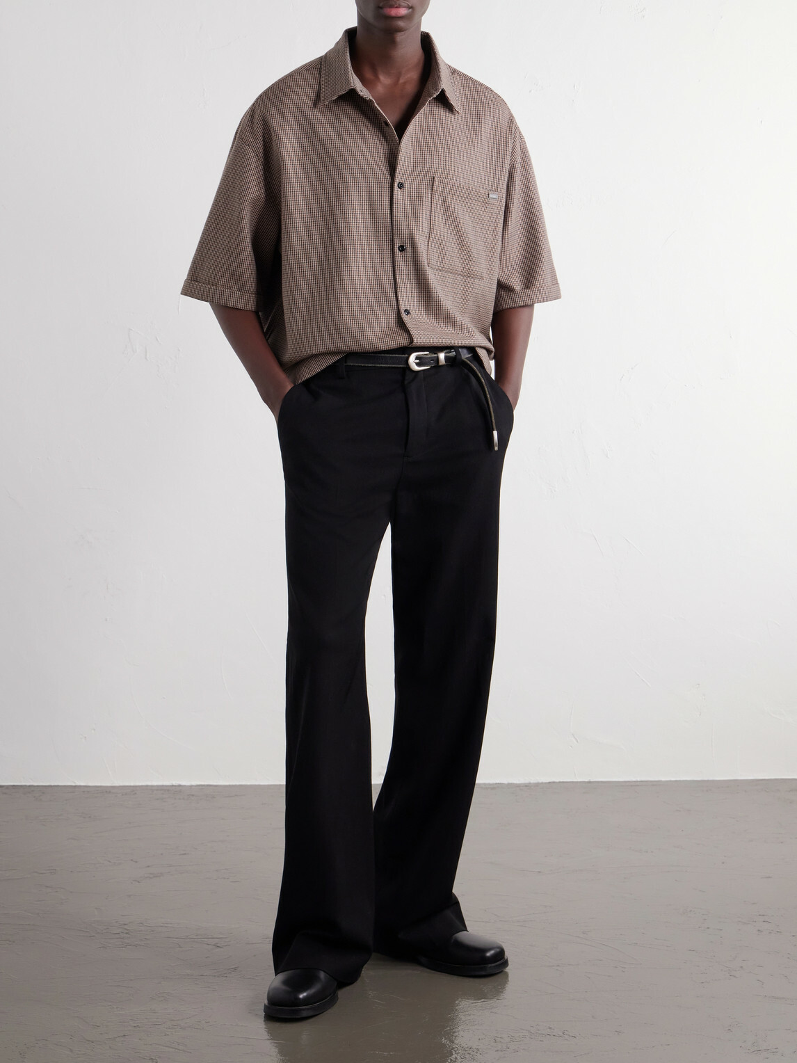 NAHMIAS - Houndstooth Wool-Blend Twill Shirt - Brown