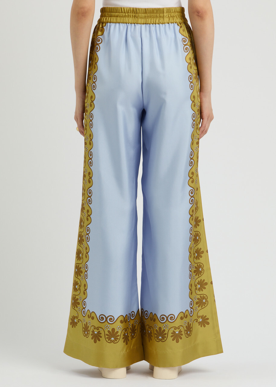 LA Double J Palazzo Printed Silk-satin Trousers Multicoloured