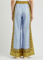 LA Double J Palazzo Printed Silk-satin Trousers Multicoloured