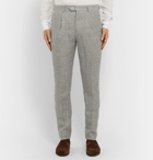 Brunello Cucinelli - Grey Slim-Fit Mélange Linen, Wool and Silk-Blend Suit Trousers - Gray