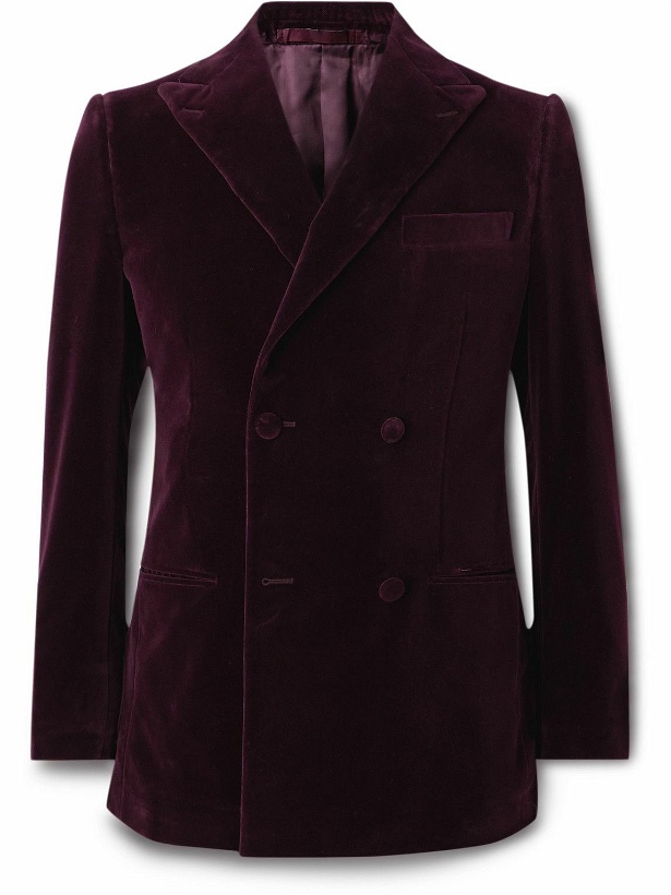 Photo: Kingsman - Double-Breasted Cotton-Velvet Tuxedo Jacket - Burgundy