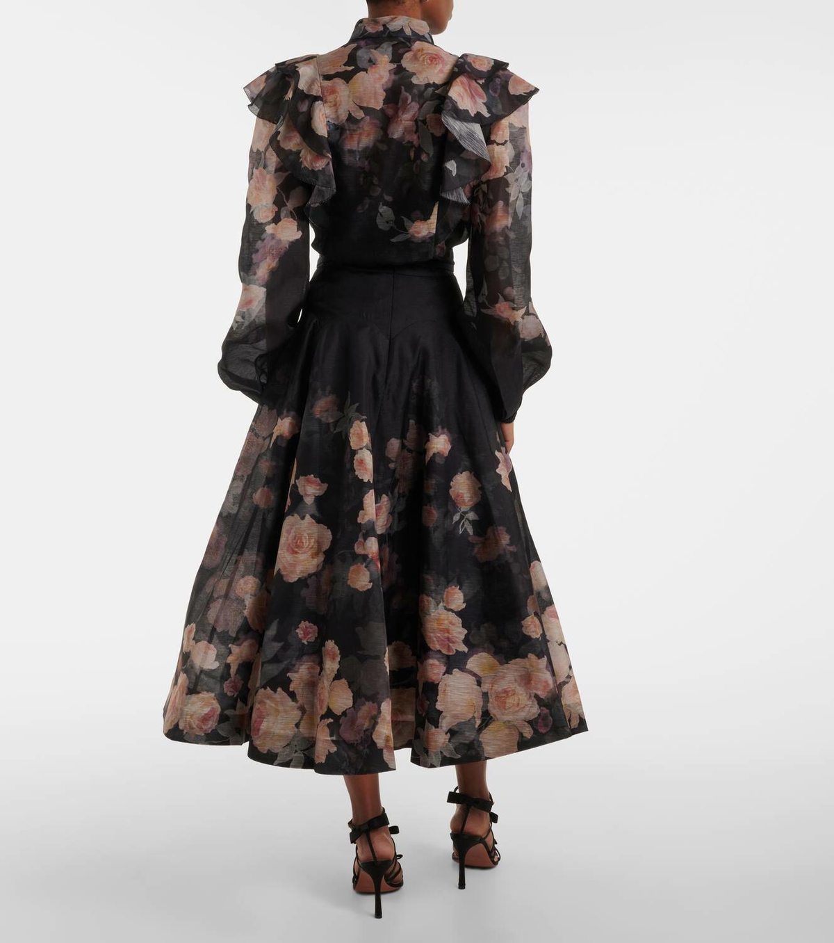 Zimmermann Crush Flared linen and silk midi skirt Zimmermann