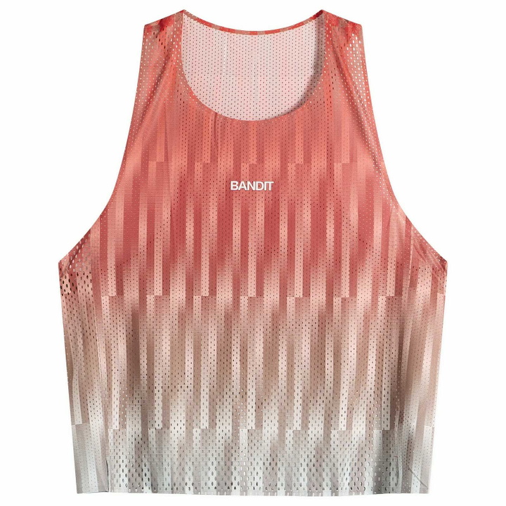 Photo: Bandit Men's Open Mesh Gradient Cut Race Singlet in Poppy Multi/Uneven Vertical Gradient