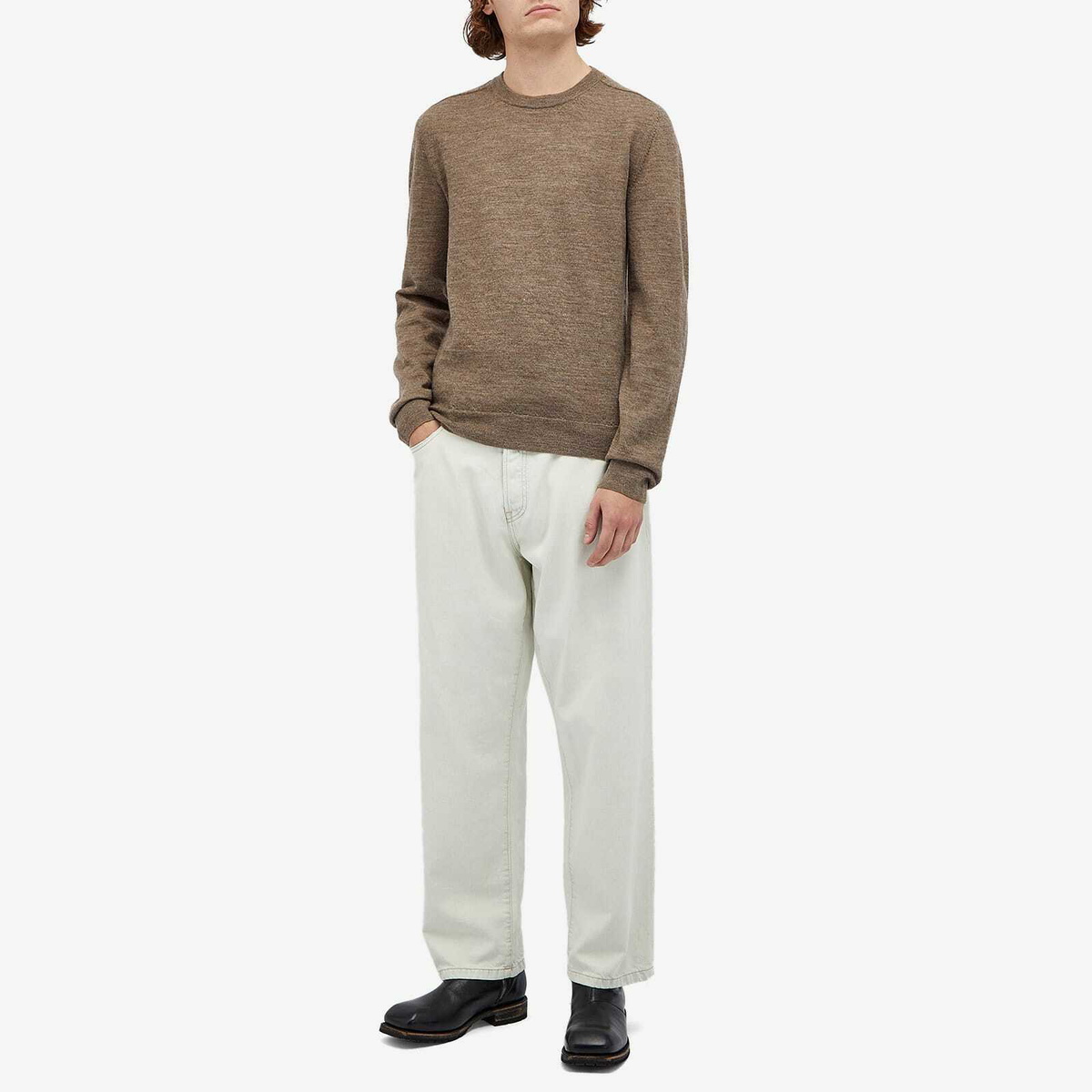 Maison Margiela Men's Elbow Patch Crew Neck Jumper in Walnut Maison Margiela Men's Elbow Patch Crew Neck Jumper in Walnut