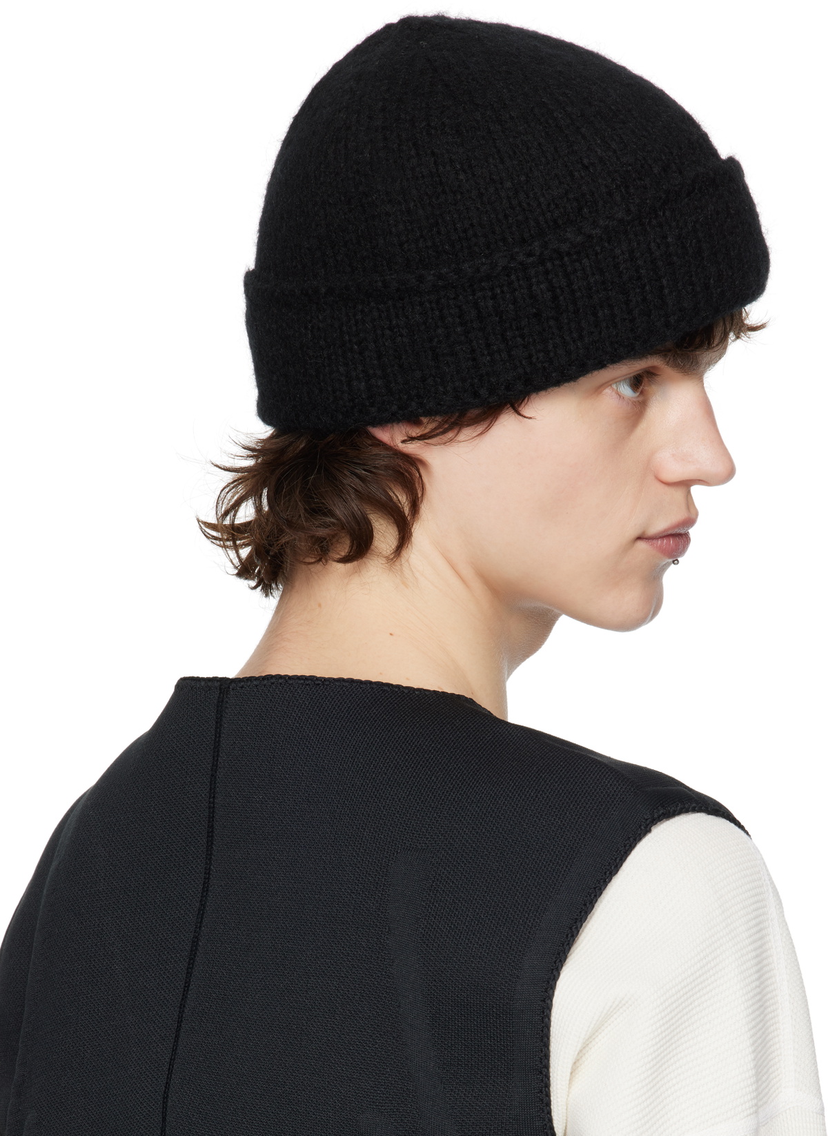 C2H4 Black Staff Uniform Tagged Knit Covert Beanie