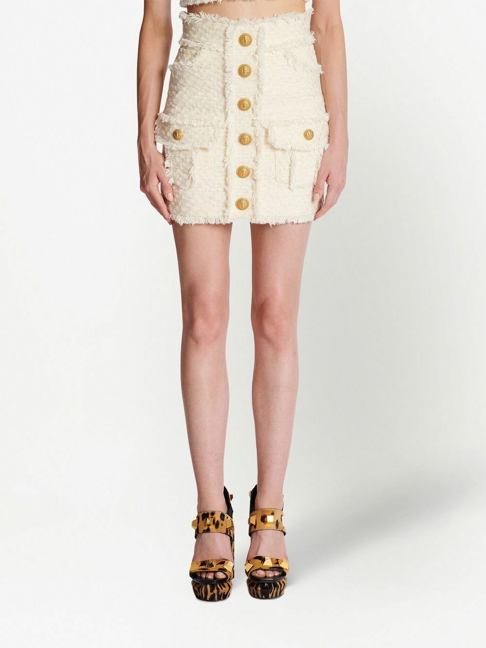 BALMAIN - High Waist Tweed Mini Skirt