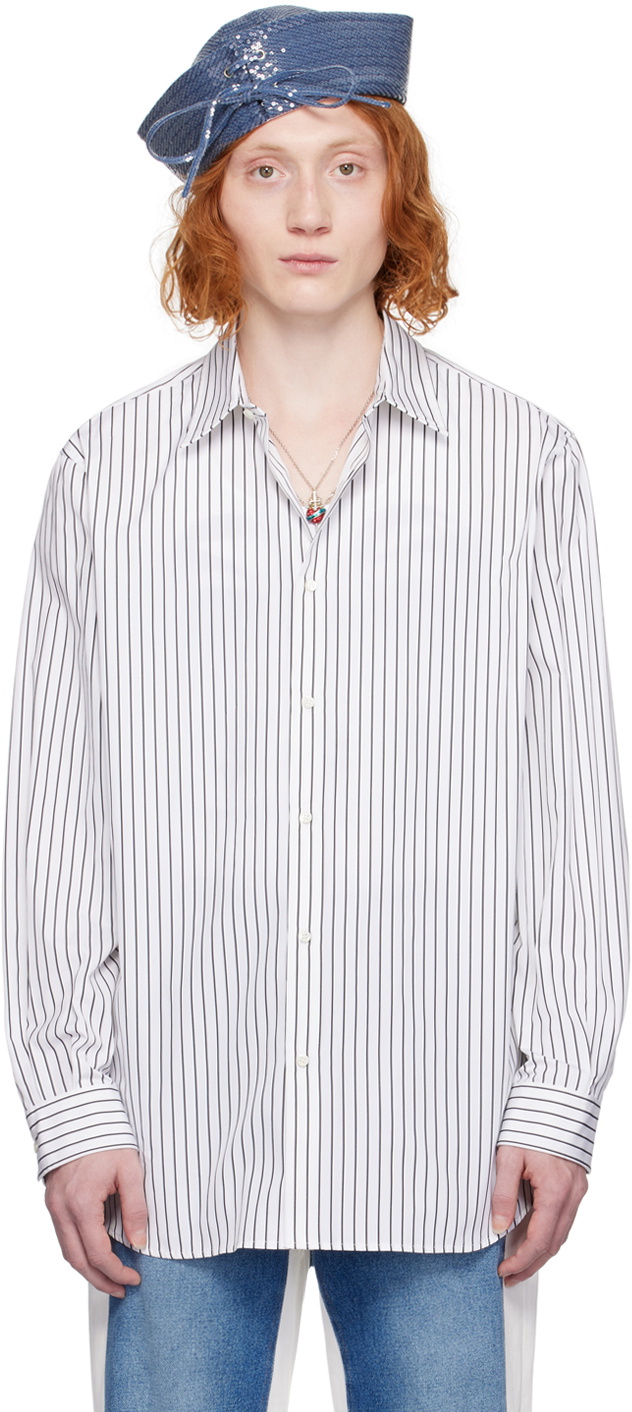 j*a様 jean paul gaultier Homme \"stripe ja Jean-Paul GAULTIER HOMME objet Bias Stripe Cotton Shirt Grey