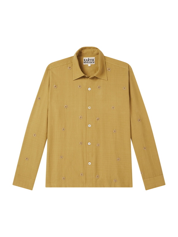 Photo: Kartik Research - Embroidered Cotton-Canvas Shirt - Yellow