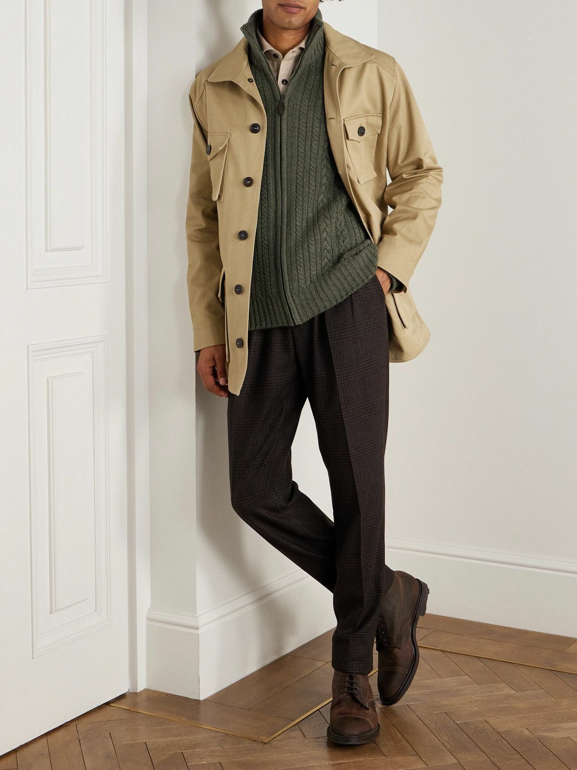 Purdey - Burlington Cable-Knit Wool and Cashmere Zip-Up Cardigan - Green