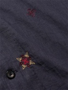 Kartik Research - Camp-Collar Embroidered Cotton Shirt - Purple