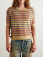 Enfants Riches Déprimés - The Larry Slim-Fit Cropped Distressed Striped Cashmere Sweater - Yellow