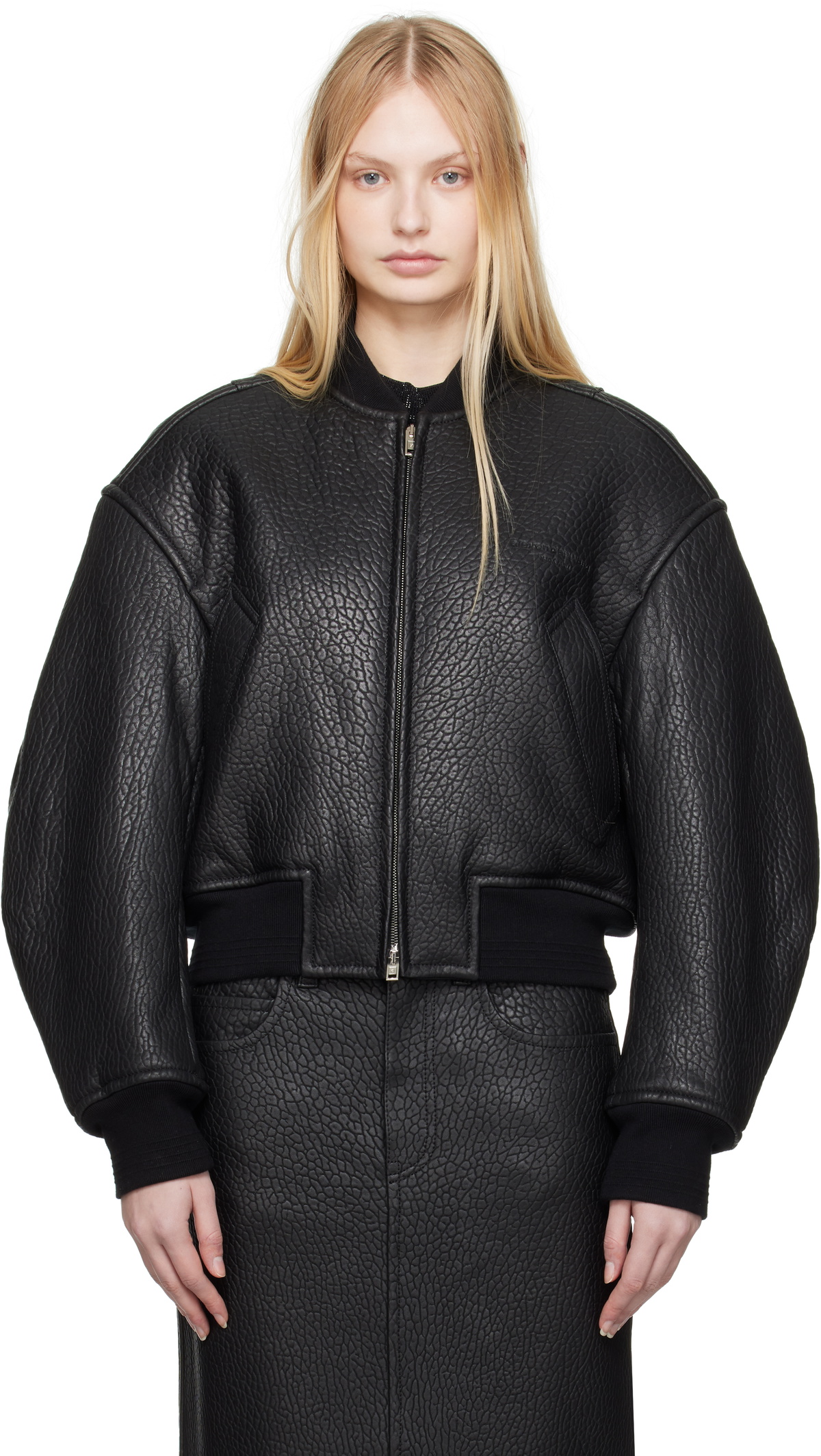 Alexander Wang Black Croc Single-Breasted Coat Alexander Wang
