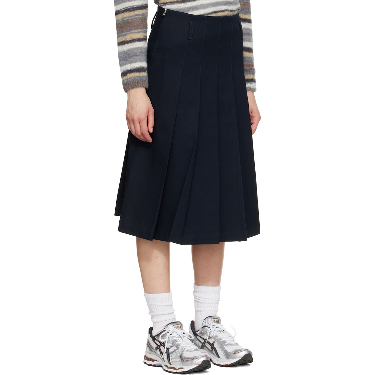 A.P.C. Navy Pleated Midi Skirt