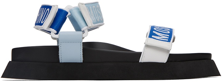 Photo: Moschino Blue Jacquard Logo Sandals