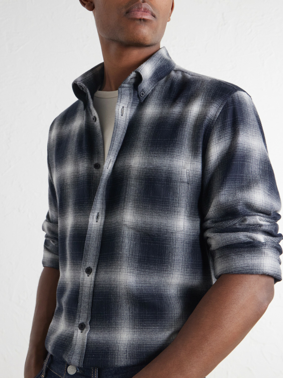 Sunspel - Checked Cotton-Flannel Shirt - Black