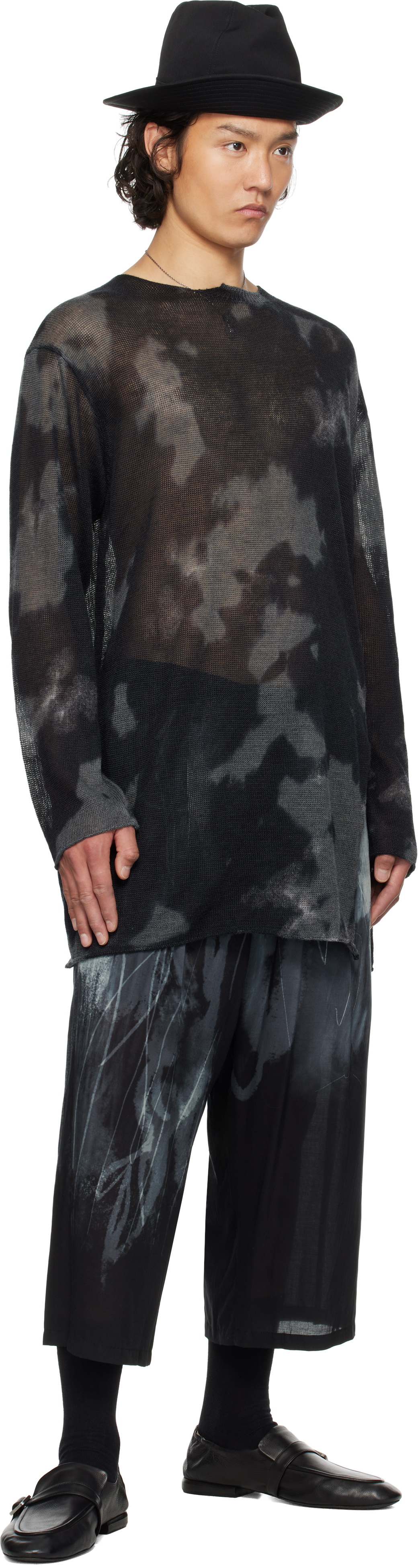 YOHJI YAMAMOTO Black 7G Dyed Jersey Front Slit Long Sleeve Sweater