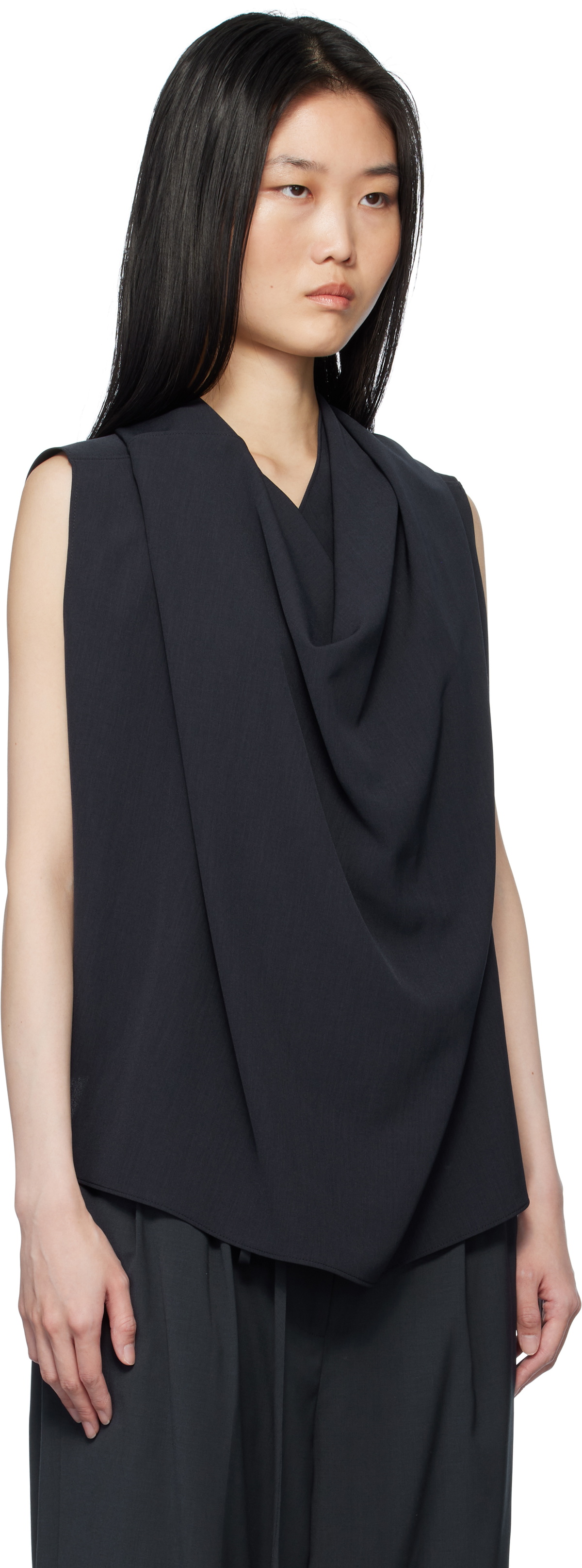 LE17SEPTEMBRE Navy Drape Sleeveless Tank Top