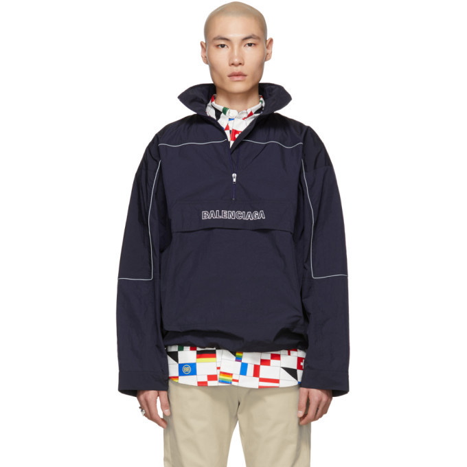 Photo: Balenciaga Navy 80s Crinkle Windbreaker Jacket