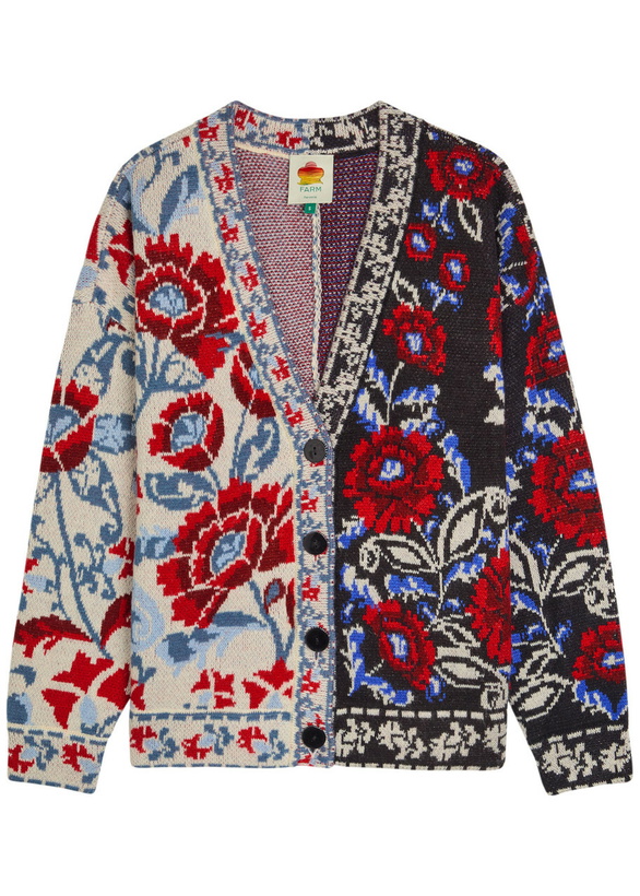 Photo: Farm Rio Mixed Valentina Floral-jacquard Knit Cardigan Multicoloured