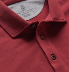Brunello Cucinelli - Slim-Fit Jersey-Trimmed Cotton-Piqué Polo Shirt - Men - Burgundy