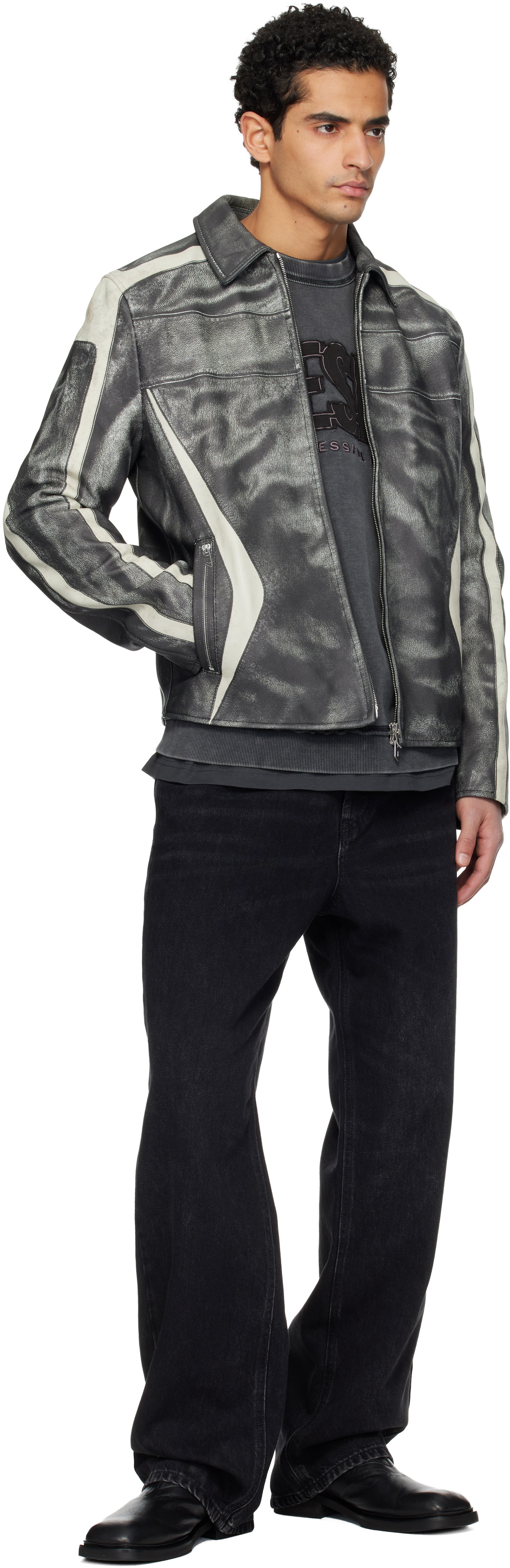 Diesel Black & Off-White L-Amar-Enbi Leather Jacket
