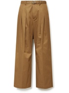 JW ANDERSON - Wide-Leg Belted Pleated Cotton-Twill Trousers - Brown