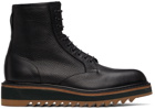 Dries Van Noten Black Grained Leather Lace-Up Boots