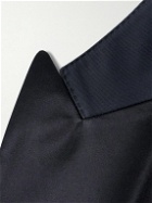 Brunello Cucinelli - Slim-Fit Double-Breasted Silk Satin-Trimmed Cotton and Silk-Blend Twill Tuxedo - Blue