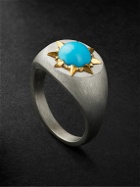 Jenny Dee Jewelry - Sunshine Brushed Sterling Silver, 18-Karat Gold and Turquoise Signet Ring - Blue