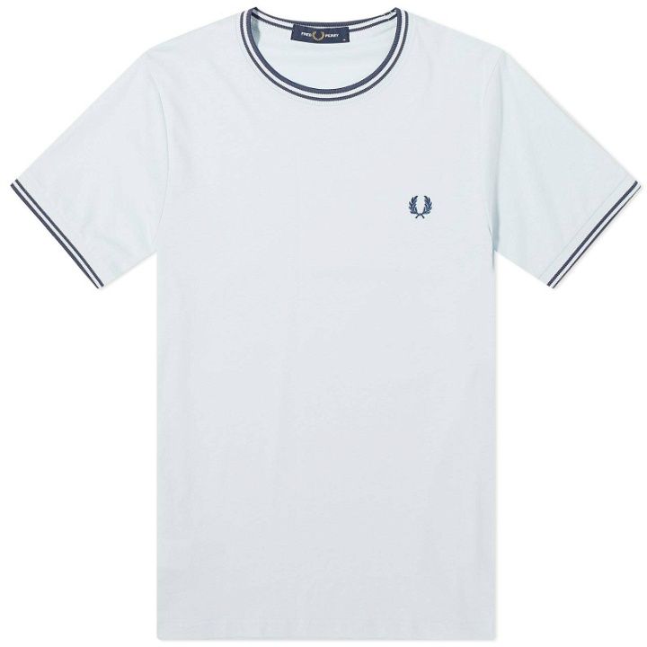 Photo: Fred Perry Men's Twin Tipped T-Shirt in Light Ice/Midnight Blue