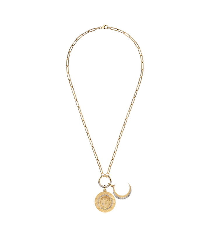 Photo: FoundRae Infinite Gratitude & Crescent 18kt gold pendant necklace with diamond