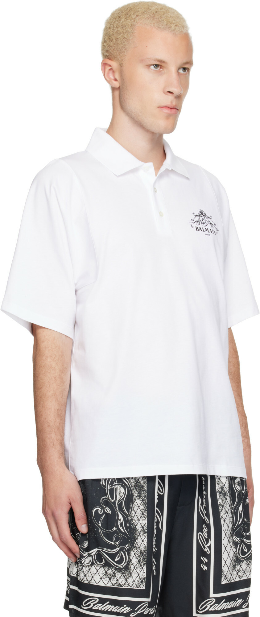BALMAIN White Printed 'Balmain Vine' Polo