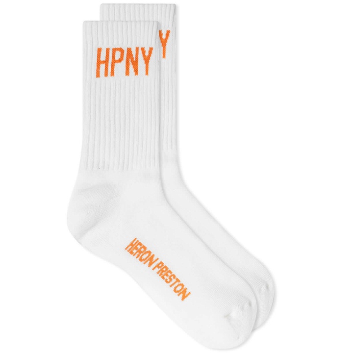 Photo: Heron Preston Men's HPNY Long Socks in White/Orange