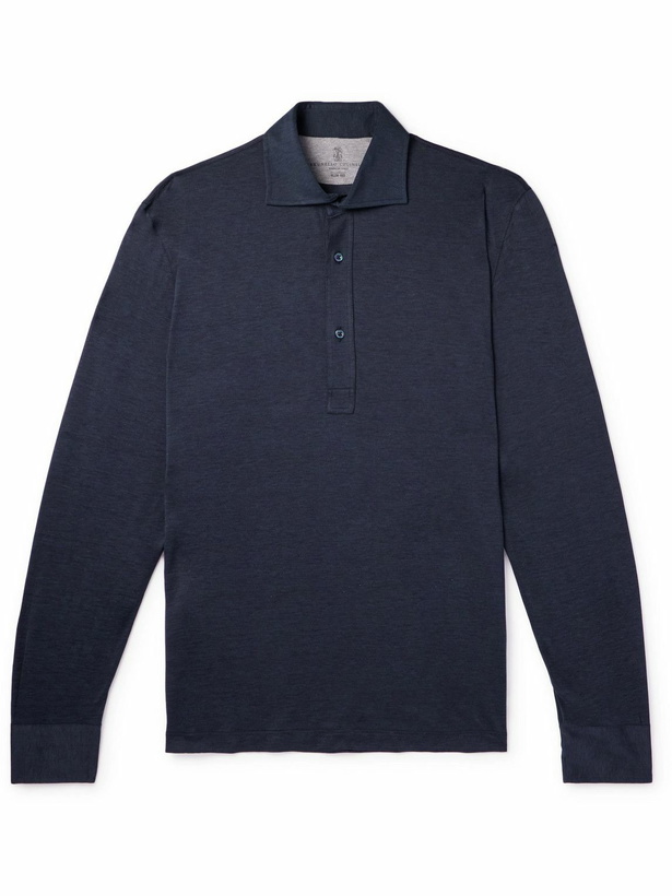 Photo: Brunello Cucinelli - Cotton-Piqué Polo Shirt - Blue