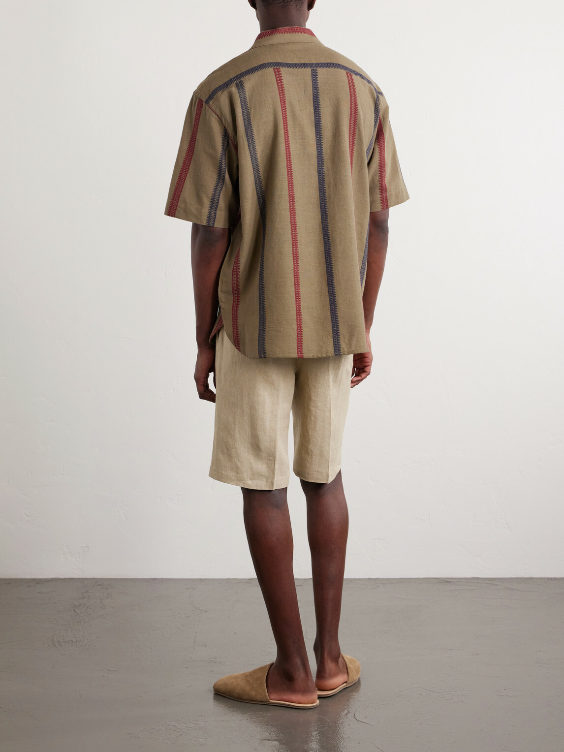 Kardo - Ronen Camp-Collar Striped Jacquard-Knit Cotton Shirt - Green