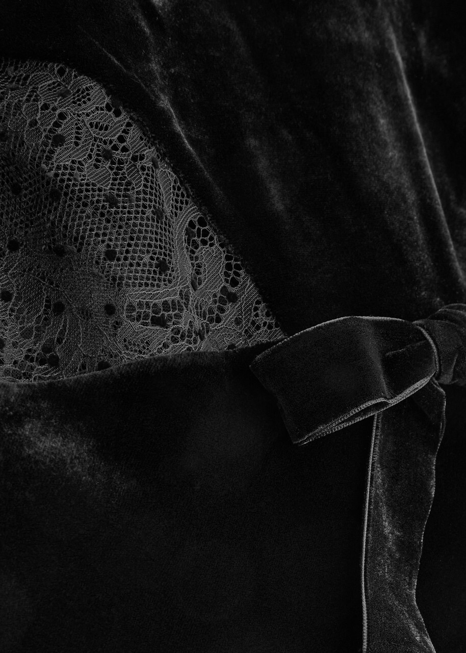 Rebecca Vallance Ethel Lace-panelled Velvet Gown Black