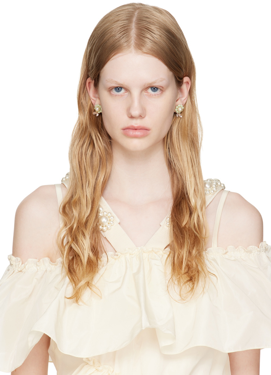 Simone Rocha Green Daisy Leaf Earrings Simone Rocha