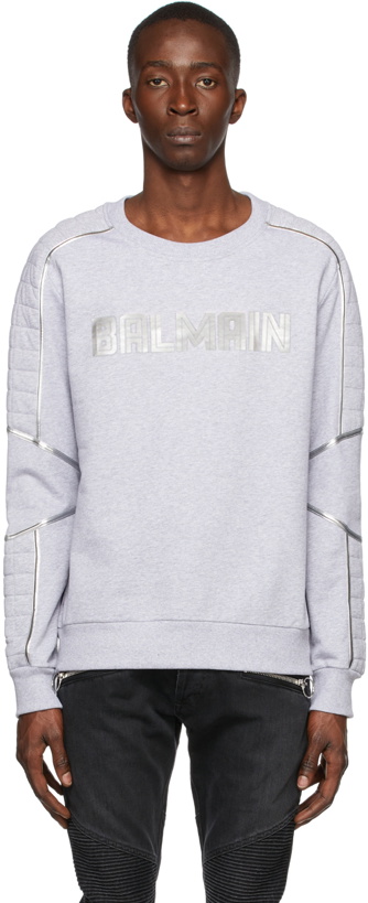 Photo: Balmain Grey Silver Cut Sweatshirt