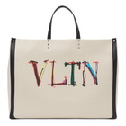 Valentino Beige Canvas Large VLTN Graph Tote