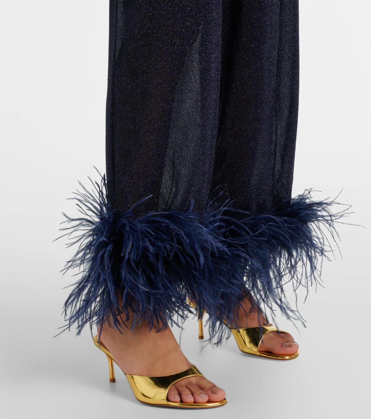 【Oseree】 Lumiere Plumageフェザー-trimmedラメパンツ Lumière Plumage feather-trimmed lamé pants in purple