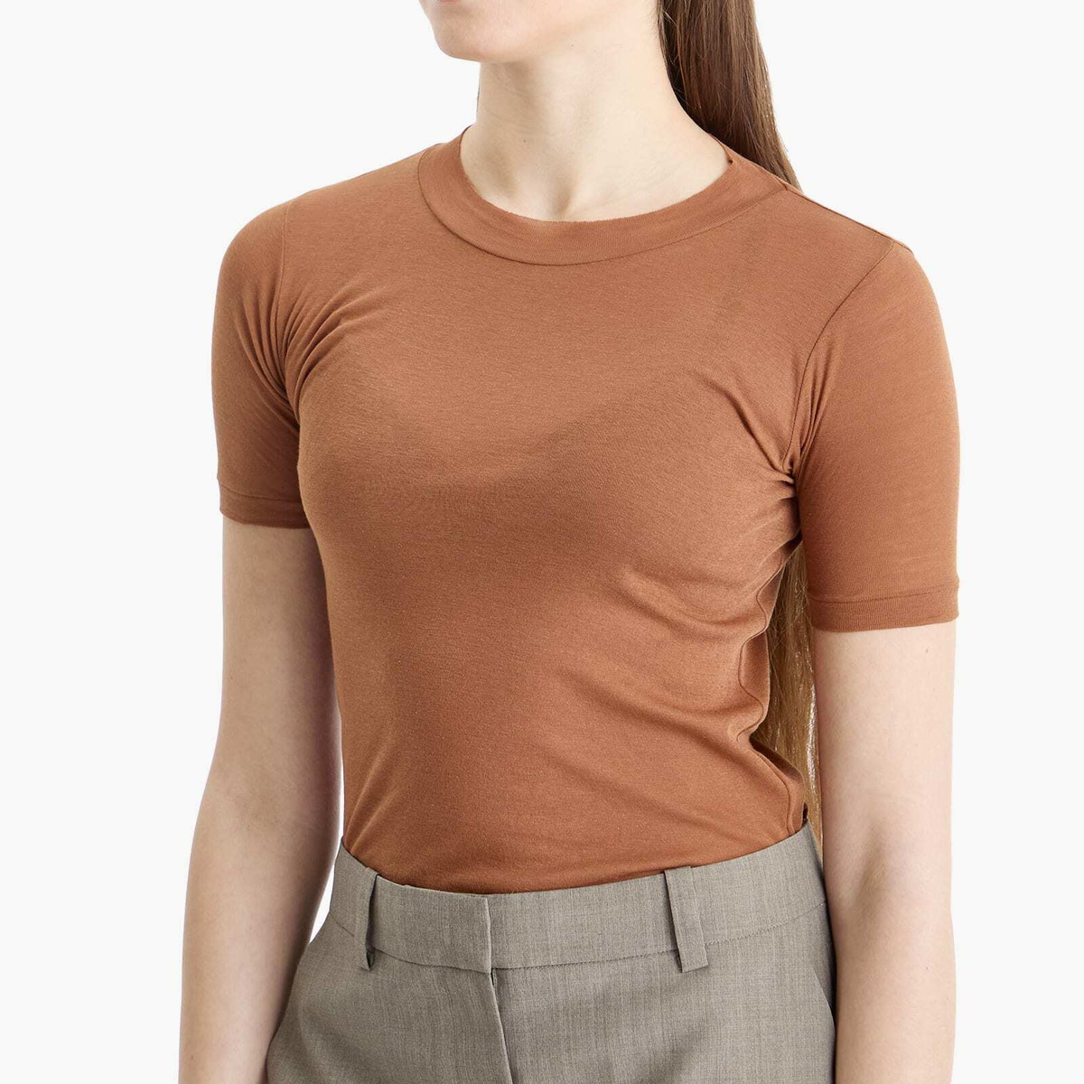 Auralee Women's Sheer Rib T-Shirt in Brown