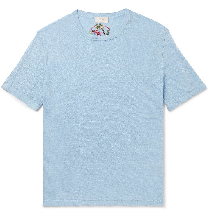 Photo: Altea - Embroidered Linen T-Shirt - Blue