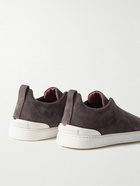 Zegna - Triple Stitch Suede Sneakers - Brown