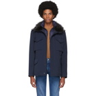 Yves Salomon Navy Down Gabardine Coat