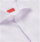 Isaia - Slim-Fit Logo-Embroidered Slub Linen Shirt - Pink